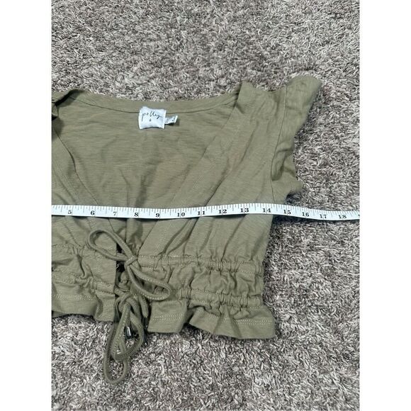 princess polly jamison reid crop top khaki green tie front plunge neck ruffle 8 - Picture 8 of 10